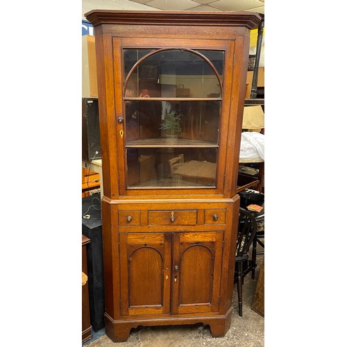 70 - 19TH CENTURY OAK FULL HEIGHT GLAZED DOOR CORNER CABINET