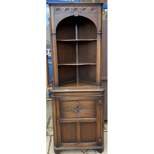 88 - CARVED OAK OPEN CORNER CUPBOARD