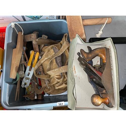 361 - CRATE OF VINTAGE PLANES, G CLAMPS AND SPOKE SHAVE