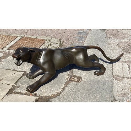 519 - 20TH CENTURY NEAR LIFE SIZE BRONZE MODEL OF A PANTHER 172CM LONG NOSE TO TAIL