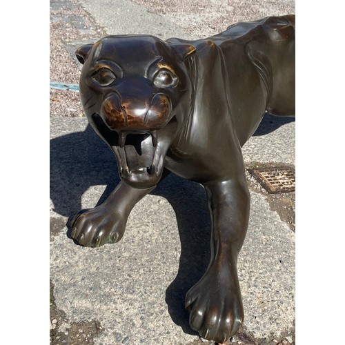 519 - 20TH CENTURY NEAR LIFE SIZE BRONZE MODEL OF A PANTHER 172CM LONG NOSE TO TAIL