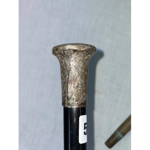 514 - SILVER HANDLED CANE, AND TWO SILVER POMMEL TOP CANES