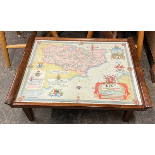 110 - LAP TRAY WITH GLAZED KENT BATTLE OF BRITAIN MAP