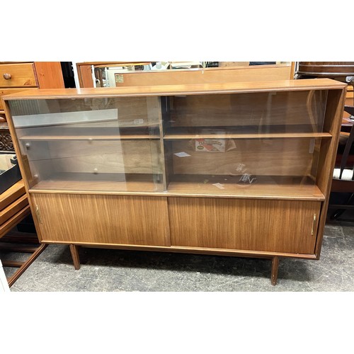 10 - 1960S/70S TEAK SLIDING DOOR GLAZED BOOKCASE