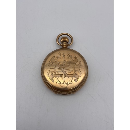 504 - BOXED 9CT GOLD FULL HUNTER CASED POCKET WATCH WITH ENGRAVED MONOGRAM TO FRONT CASE 110.2G OVERALL AP... 