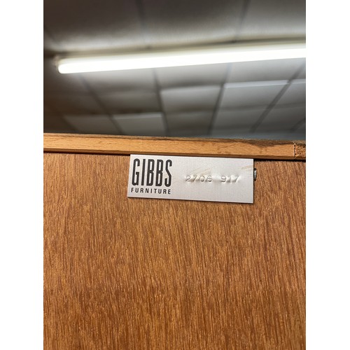 23 - 1960S GIBBS TEAK DOUBLE HEIGHT GLAZED DOOR BOOKCASE CABINET