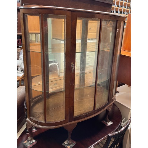 38 - WALNUT VENEER DEMI LUNE GLAZED CABINET