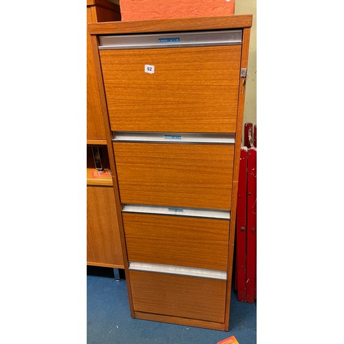 52 - TEAK OFFICE FOUR DRAWER FILING CABINET WITH KEY