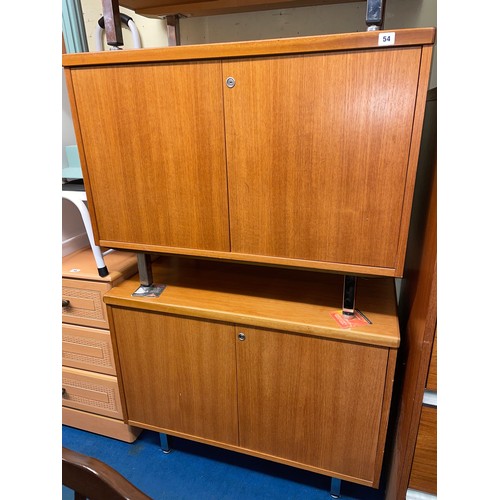 54 - THREE 1970S TEAK CHROME LEGGED PUSH DOOR CABINETS