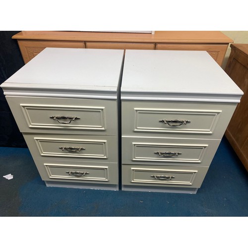 60 - PAIR OF THREE DRAWER WHITE CHESTS