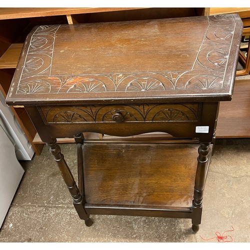 100 - REPRODUCTION OAK CARVED SIDETABLE WITH DRAWER