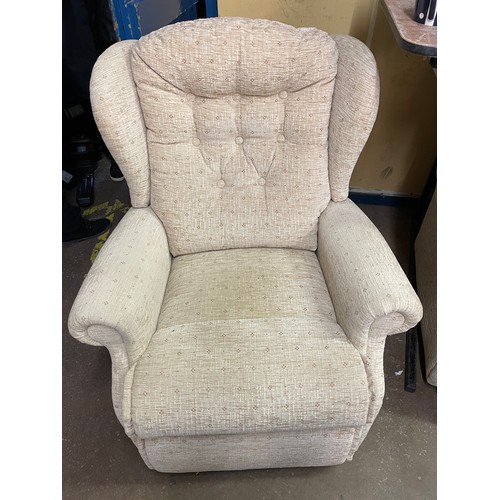 134 - OATMEAL LOZENGE PATTERN TWO SEATER SETTEE AND ARMCHAIRS