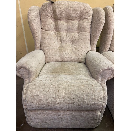 134 - OATMEAL LOZENGE PATTERN TWO SEATER SETTEE AND ARMCHAIRS