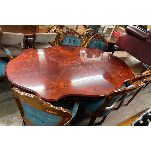 154 - REPRODUCTION ITALIAN STYLE SERPENTINE DINING TABLE WITH UPHOLSTERED CHAIRS