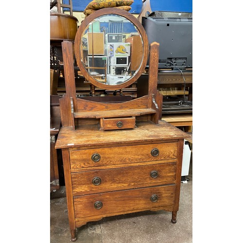 48 - EDWARDIAN OAK THREE DRAWER DRESSING TABLE