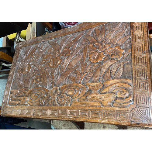 184 - CARVED WOODEN STORAGE BOX ON REMOVABLE LEGS