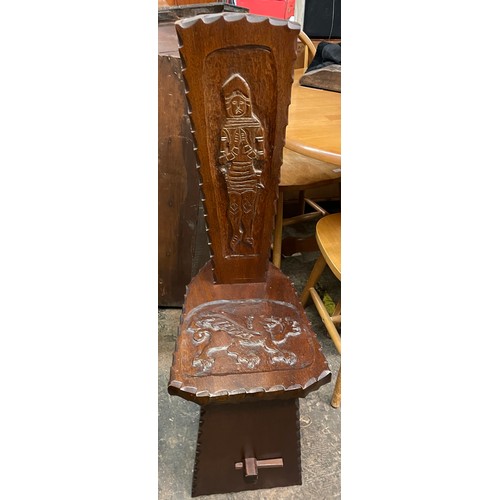 194 - CARVED CHAIR AND STOOL/TABLE AS FOUND