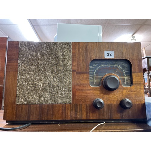 22 - WALNUT AND ROSEWOOD CASED MAINS RADIO