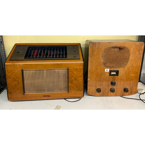 63 - WALNUT CASED PI MAINS RADIO AND ONE OTHER RADIO RECEIVER