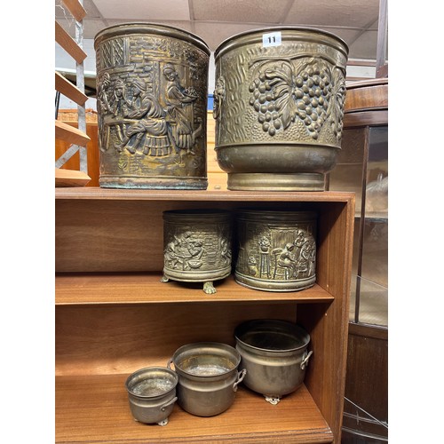 11 - SELECTION OF BRASS EMBOSSED PLANTERS