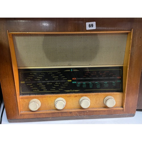 69 - RGD WALNUT CASED HI FIDELITY RADIO RECEIVER AND BUSH RADIO RECEIVER