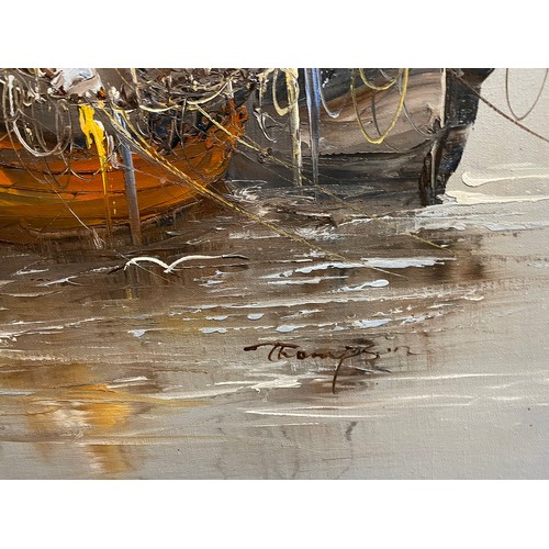 78 - OILS ON CANVAS FISHING BOATS IN AN ESTUARY