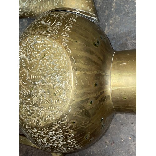 264 - OVERSIZED BRASS ENGRAVED PERSIAN STYLE TEA EWER 146cm APPROX