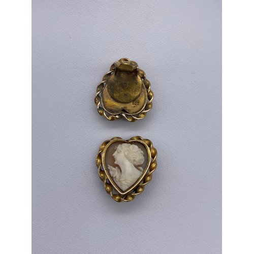 538 - PAIR OF HEART SHAPED CAMEO 9CT GOLD MOUNTED CLIP ON EARRINGS AND OTHER STUD EARRINGS