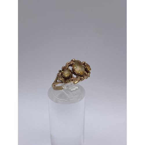 531 - 9CT ROSE GOLD AND CITRINE THREE STONE RING SIZE L/M 3.7G APPROX