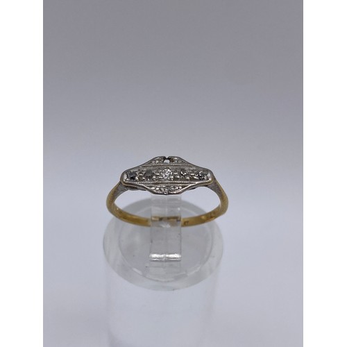 534 - 18CT GOLD AND PLATINUM SET ART DECO RING SET WITH CHIP DIAMONDS ONE STONE MISSING SIZE J 1.5G APPROX