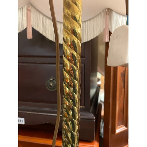 176 - BRASS TWIST EFFECT LAMP STANDARD WITH TASSEL SHADE