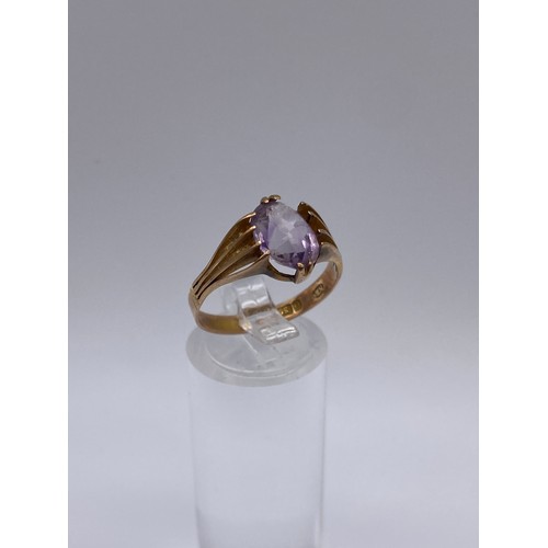 507 - 9CT ROSE GOLD CLAW SET AMETHYST RING SIZE Q 2.4G APPROX