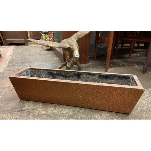 308 - HEAVY BRASS SPREAD EAGLE FIGURE GROUP AND COPPER OBLONG TROUGH PLANTER