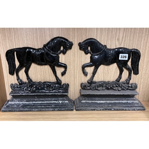 326 - PAIR OF VICTORIAN BLACK PAINTED METALWARE FLAT BACK HORSE DOOR STOPPERS