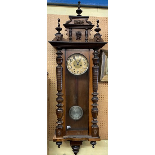 496 - LATE 19TH CENTURY WALNUT CASED VIENNA STYLE PENDULUM WALL CLOCK