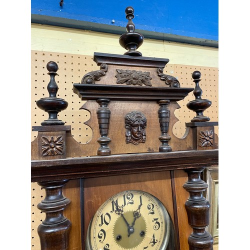 496 - LATE 19TH CENTURY WALNUT CASED VIENNA STYLE PENDULUM WALL CLOCK