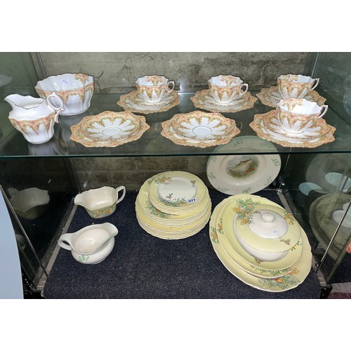 377 - PART VICTORIAN RIBBED TEASET AND YELLOW BIRD PATTERN DINNER SERVICE