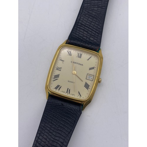 565 - CERTINA QUARTZ SQUARE FACED WRIST WATCH ON LEATHER STRAP, SEIKO QUARTZ WRISTWATCH ON EXPANDING STRAP... 