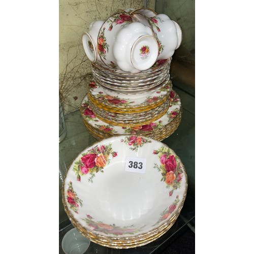 383 - ROYAL ALBERT OLD COUNTRY ROSES TEACUPS, SAUCERS, PLATES AND BOWLS