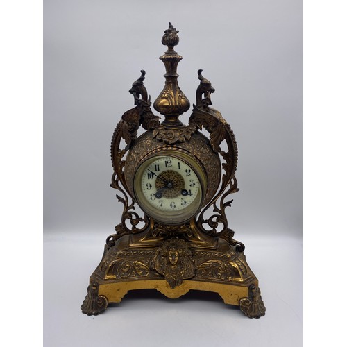 493 - GILT METAL CASED DRUM MOVEMENT MANTLE CLOCK