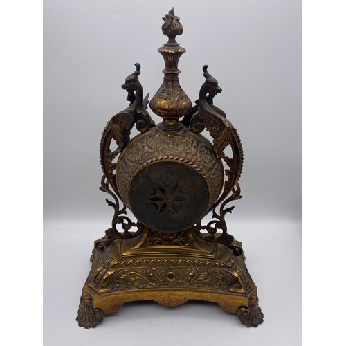 493 - GILT METAL CASED DRUM MOVEMENT MANTLE CLOCK