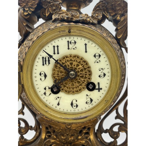 493 - GILT METAL CASED DRUM MOVEMENT MANTLE CLOCK