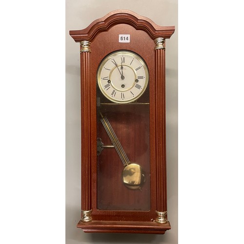 614 - CW WADDOP PENDULUM CASED WALL CLOCK WITH KEY