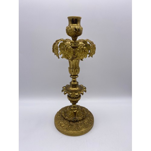 628 - PAIR OF 19TH CENTURY ORMOLU FANCY BRASS CANDLESTICKS 30CM HEIGHT APPROX