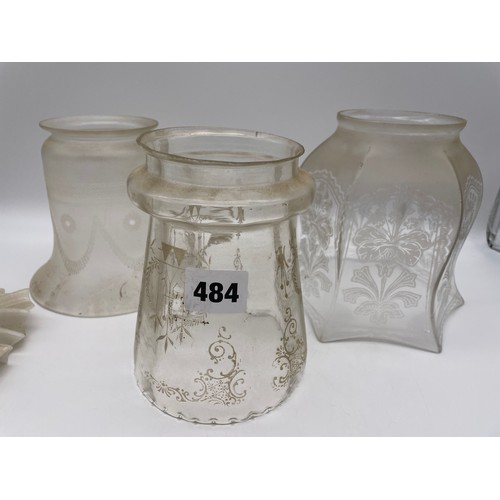 484 - FOUR VINTAGE GLASS ETCHED LAMP SHADES