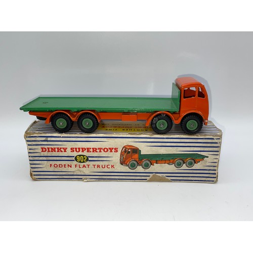 694 - BOXED DINKY SUPER TOY 902 FODEN FLAT TRUCK ORANGE AND GREEN COLOURWAY