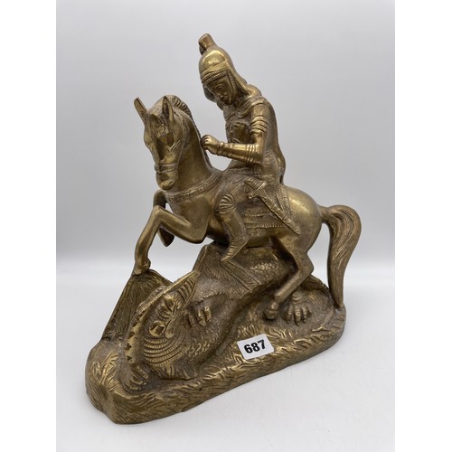 687 - BRASS ST GEORGE AND DRAGON FIGURE GROUP SANS LANCE