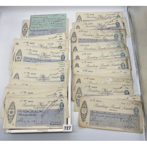 727 - INTERESTING COLLECTION OF BARCLAYS BANK LTD CASHED CHEQUES CIRCA 1920S/30S