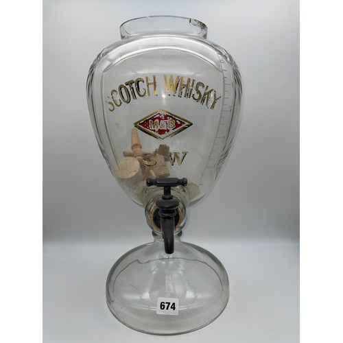 674 - PUBLIC HOUSE GLASS WHISKY URN WITH SPIGOT TAP