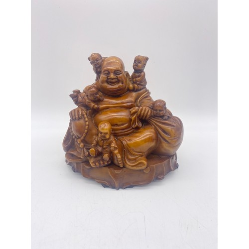 746 - FIVE RESIN MOULDED FIGURE GROUPS OF HOTEI AND BUDDHA